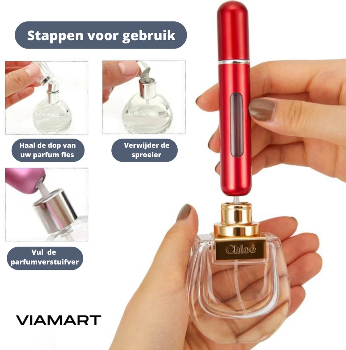 Viamart - Hervulbare Draagbare Parfumverstuiver - Uw Favoriete Parfum Altijd Bij De Hand - Zilverkleur - (8 ML) - Afbeelding 2