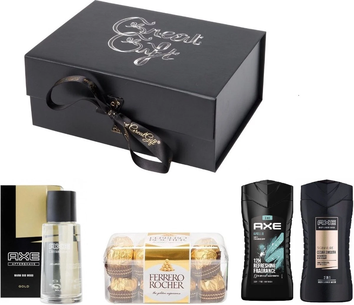 GreatGift® - Cadeaupakket Voor Hem - AXE Geschenkset- Ferrero Rocher - Vaderdag - Voor Mannen - Cadeau Voor Hem - Cadeau - In Luxe Giftbox