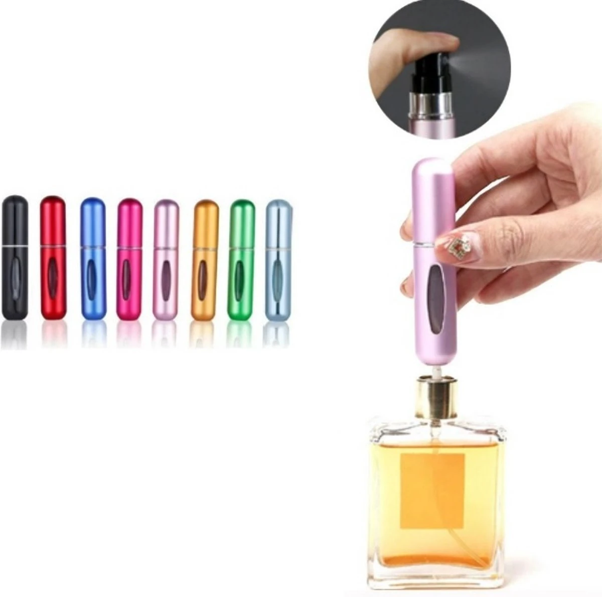 Merkloos Mini Hervulbare Parfum Fles – Spray – Draagbare Fles – Verstuiver Fles Reizen - 2pack Zwart En Roos - Afbeelding 2