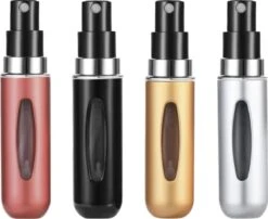 Merkloos Hervulbare Parfumflesjes - Rood + Zwart + Zilver + Goud - 5ML - Verstuiver - Navulbaar