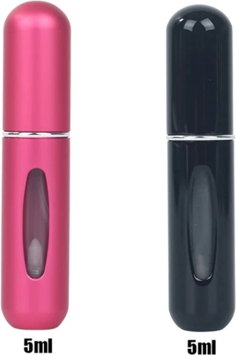 Merkloos Mini Hervulbare Parfum Fles – Spray – Draagbare Fles – Verstuiver Fles Reizen - 2pack Zwart En Roos