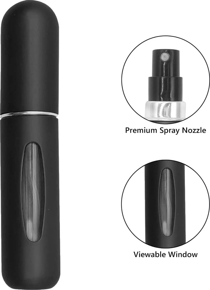 Merkloos Hervulbaar Parfumflesje - Zwart - 5ML - Verstuiver - Navulbaar - Afbeelding 3